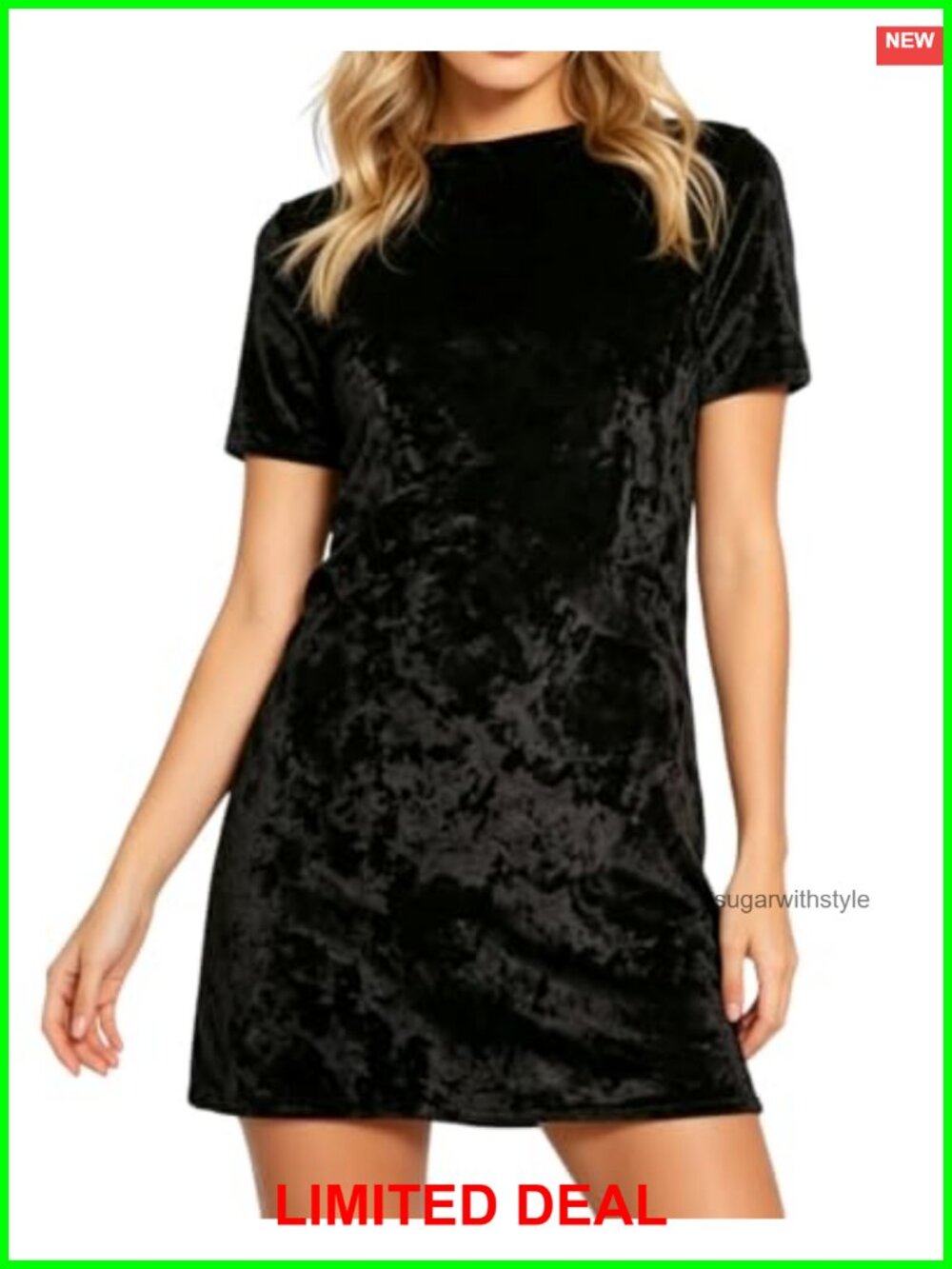 Crushed Velvet Short Sleeve Mini T-Shirt Dress Casual Shift